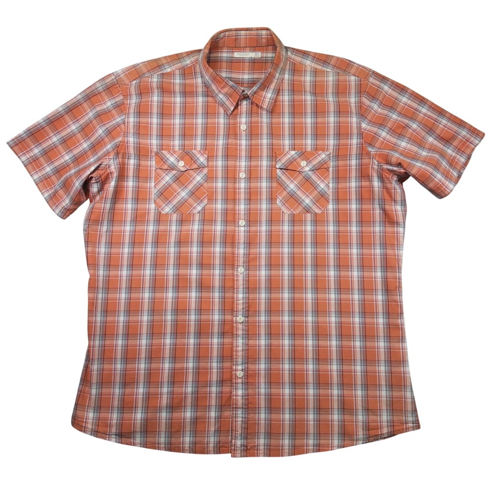 Sonoma Plaid Button Down Shirt Mens XXL Orange Short Sleeve Cotton Casual Pocket